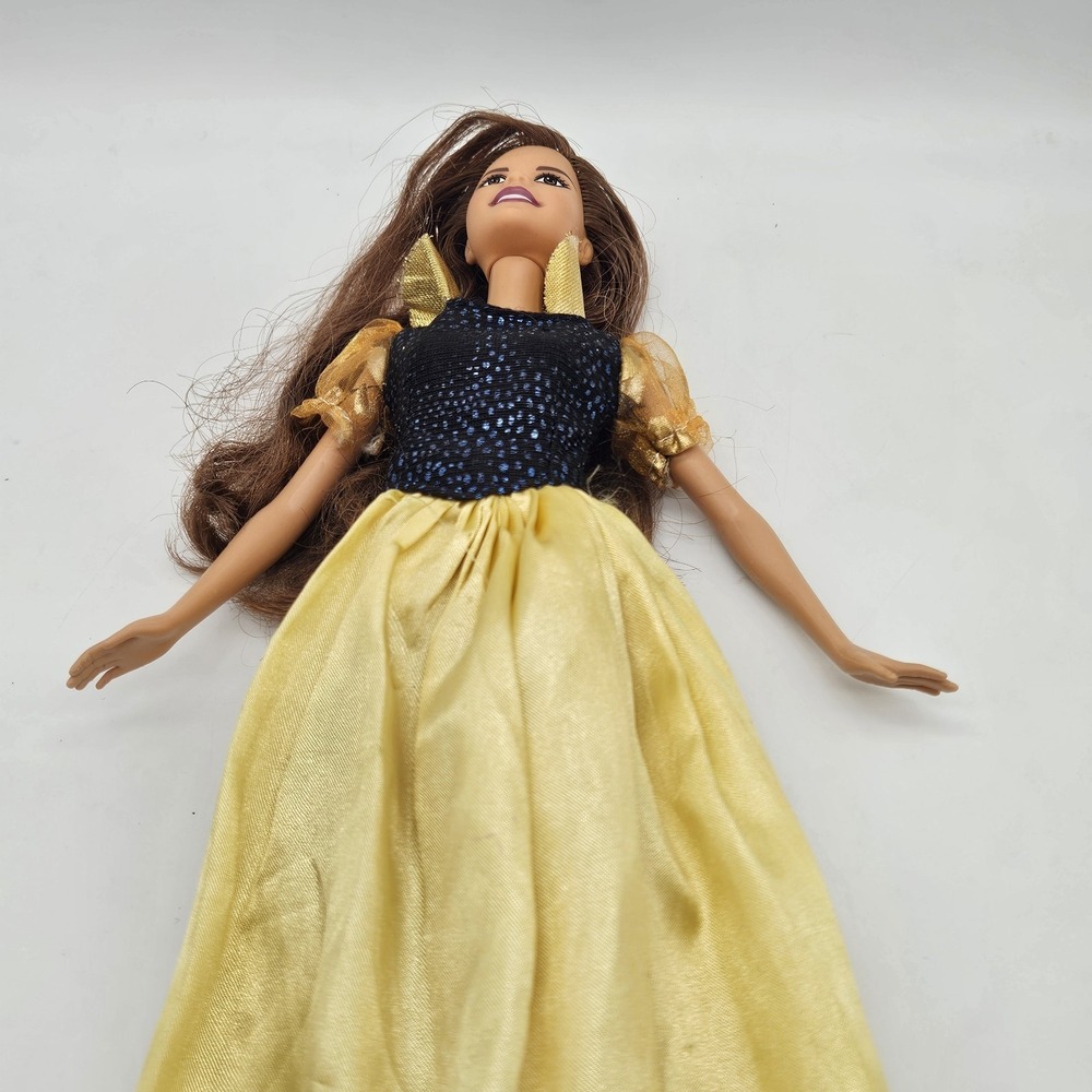 Mattel Barbie Doll 2010 Brown Hair Blue Sparkle Bodice Yellow Satin Skirt - Picture 3 of 8